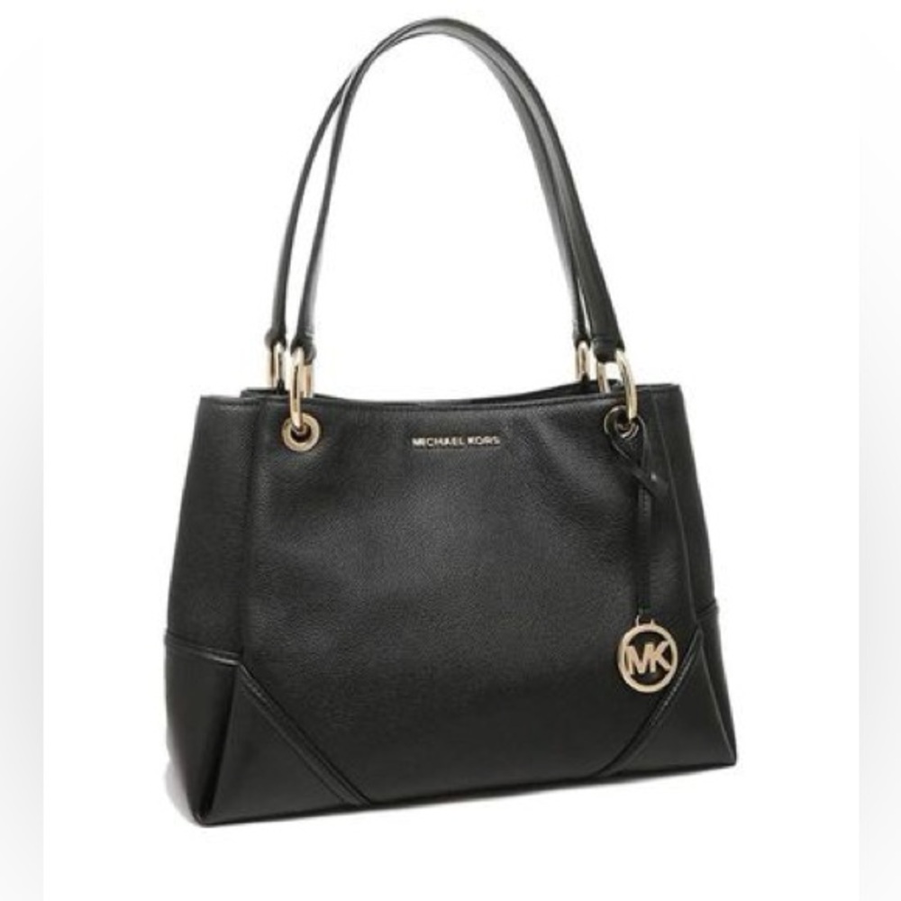 Michael Kors Nicole Large Shoulder Bag Tote Pebbled Leather Black Like New